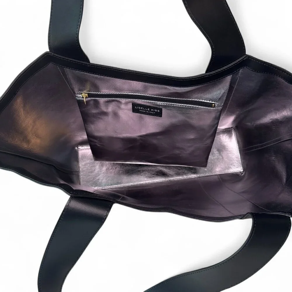 Liselle Kiss Jamie Large Leather Tote Bag - Smooth Black NWT